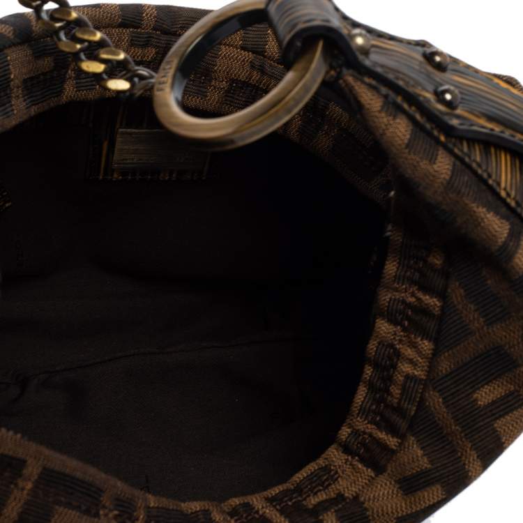 Pre Owned Fendi Tobacco Zucca Canvas and Leather Chef Chain Link Hobo