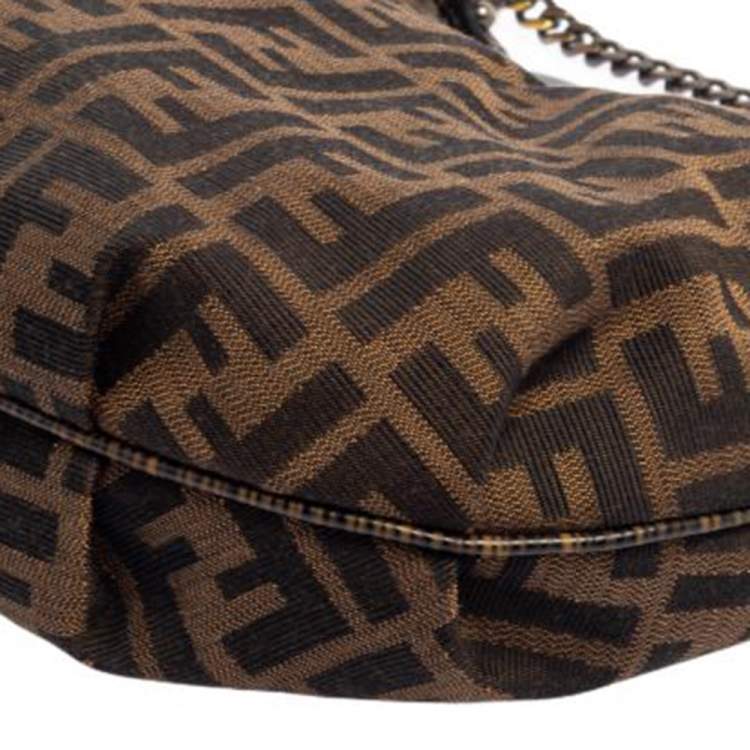 Pre Owned Fendi Tobacco Zucca Canvas and Leather Chef Chain Link Hobo
