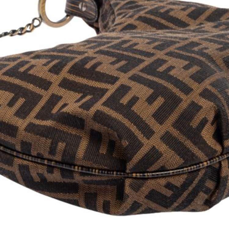 Pre Owned Fendi Tobacco Zucca Canvas and Leather Chef Chain Link Hobo