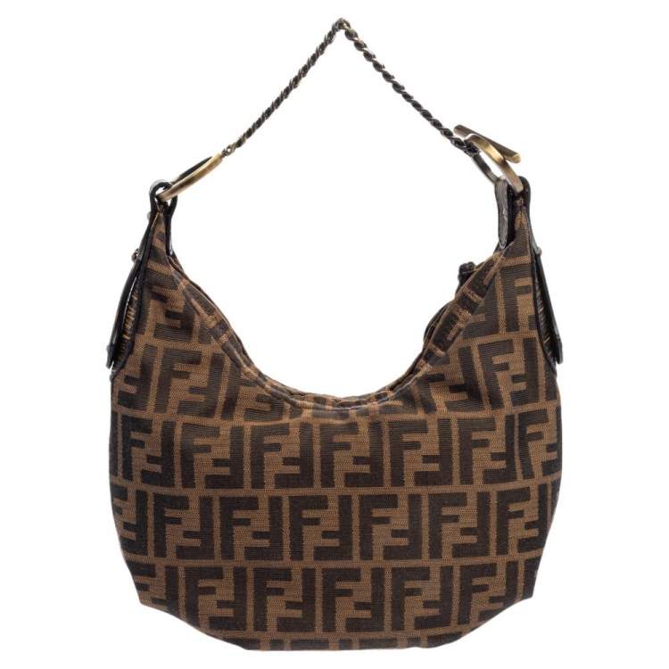 Pre Owned Fendi Tobacco Zucca Canvas and Leather Chef Chain Link Hobo