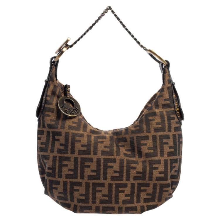 Pre Owned Fendi Tobacco Zucca Canvas and Leather Chef Chain Link Hobo
