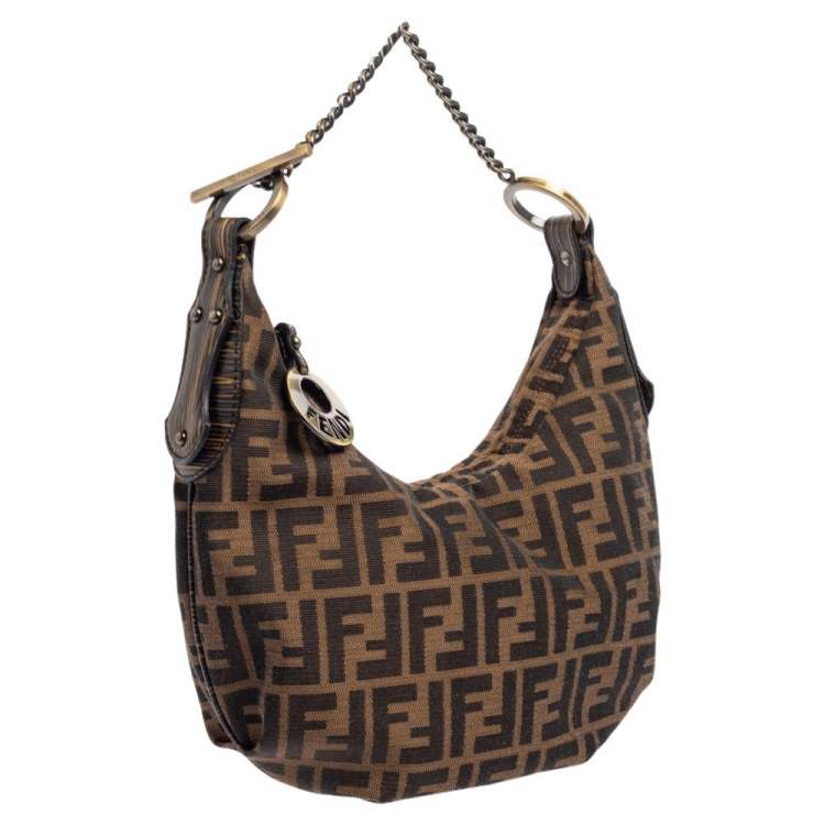 Pre Owned Fendi Tobacco Zucca Canvas and Leather Chef Chain Link Hobo