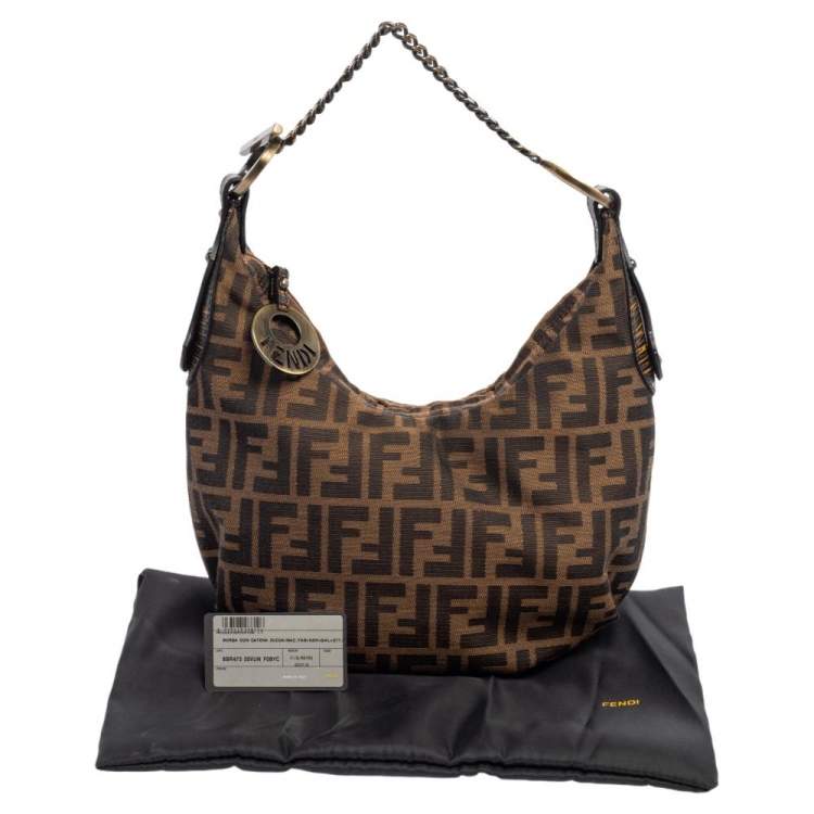 Pre Owned Fendi Tobacco Zucca Canvas and Leather Chef Chain Link Hobo