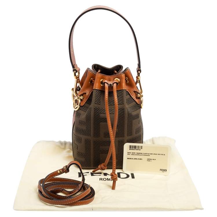 Pre Owned Fendi Green/Brown Zucca Canvas and Leather Mini Mon Tresor Drawstring Bucket Bag