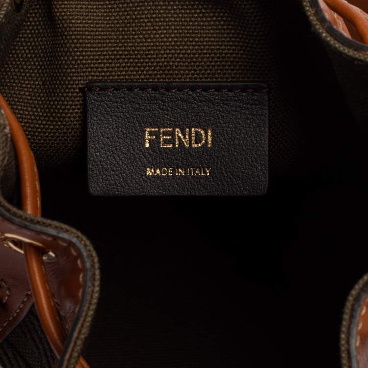 Pre Owned Fendi Green/Brown Zucca Canvas and Leather Mini Mon Tresor Drawstring Bucket Bag