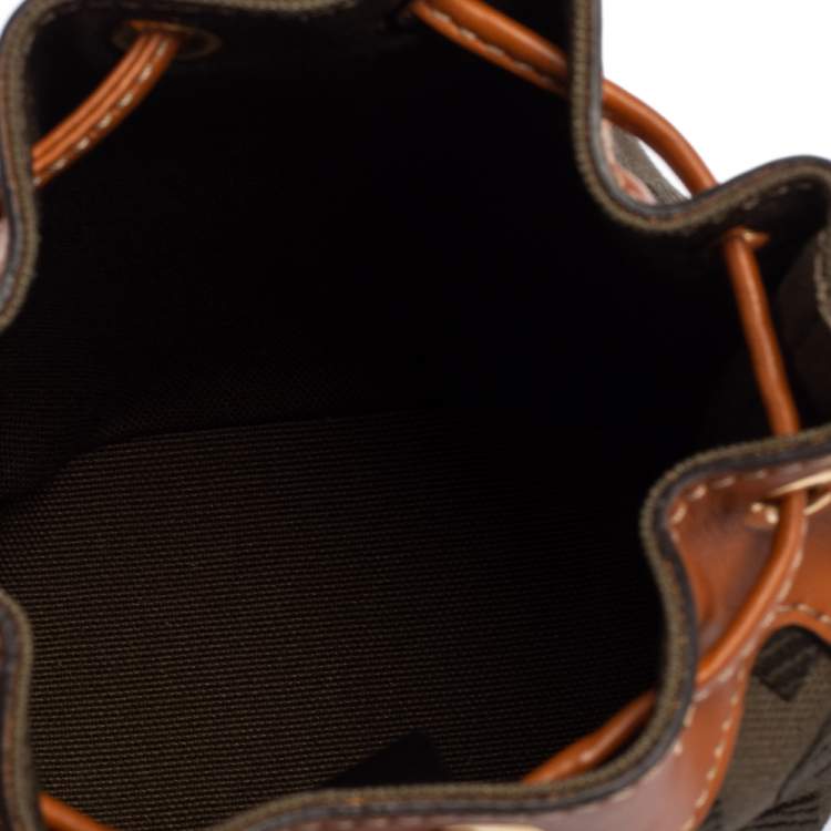 Pre Owned Fendi Green/Brown Zucca Canvas and Leather Mini Mon Tresor Drawstring Bucket Bag