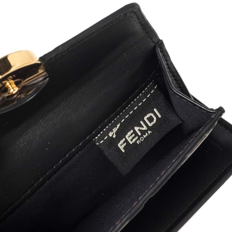 Pre Owned Fendi Black/Brown Zucca Leather Trifold Wallet