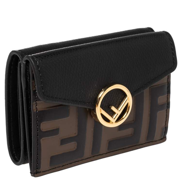 Pre Owned Fendi Black/Brown Zucca Leather Trifold Wallet