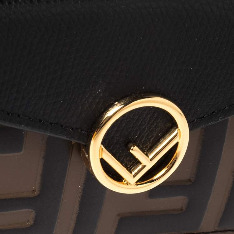 Pre Owned Fendi Black/Brown Zucca Leather Trifold Wallet
