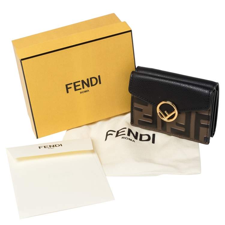 Pre Owned Fendi Black/Brown Zucca Leather Trifold Wallet