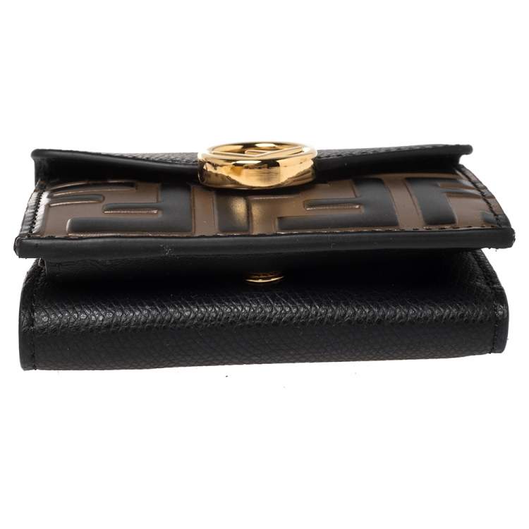 Pre Owned Fendi Black/Brown Zucca Leather Trifold Wallet