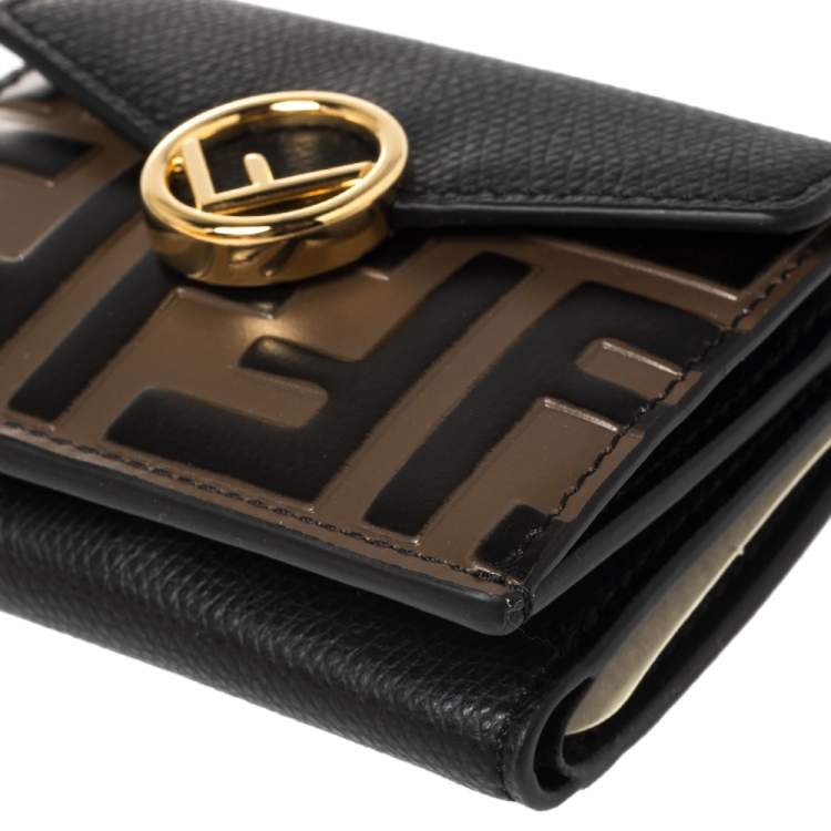 Pre Owned Fendi Black/Brown Zucca Leather Trifold Wallet