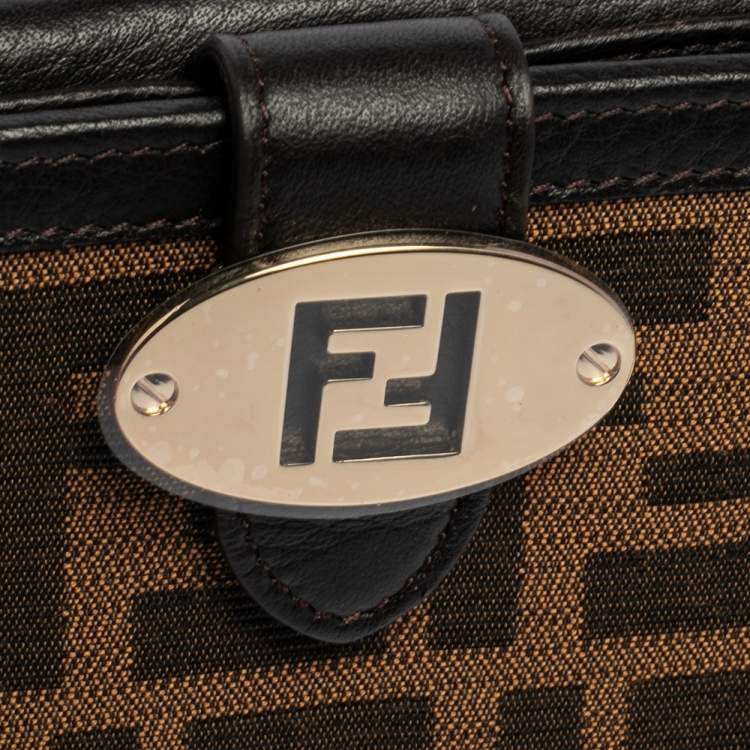 Pre Owned Fendi Tobacco Zucca Canvas and Leather Flap Continental Wallet