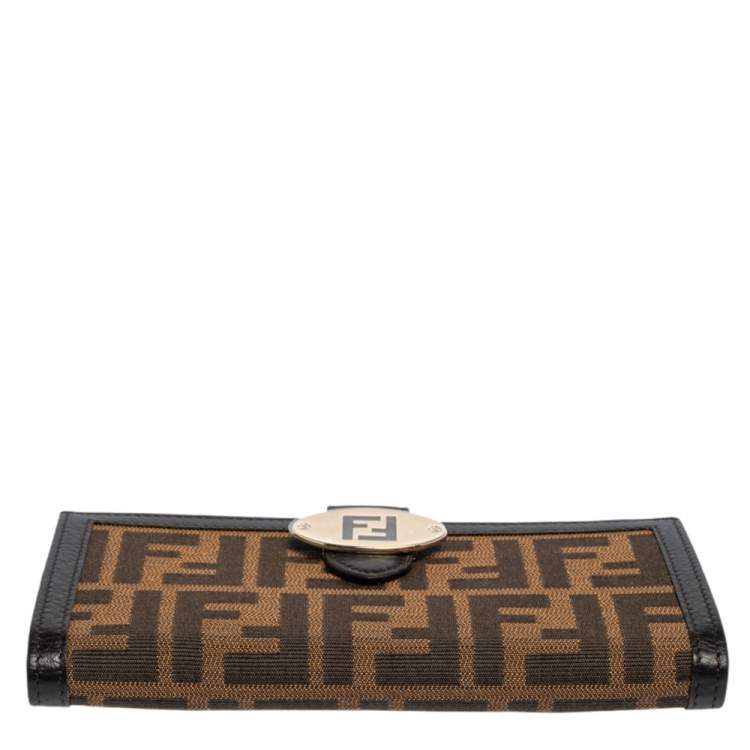 Pre Owned Fendi Tobacco Zucca Canvas and Leather Flap Continental Wallet