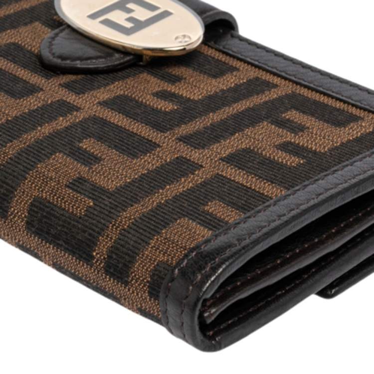 Pre Owned Fendi Tobacco Zucca Canvas and Leather Flap Continental Wallet
