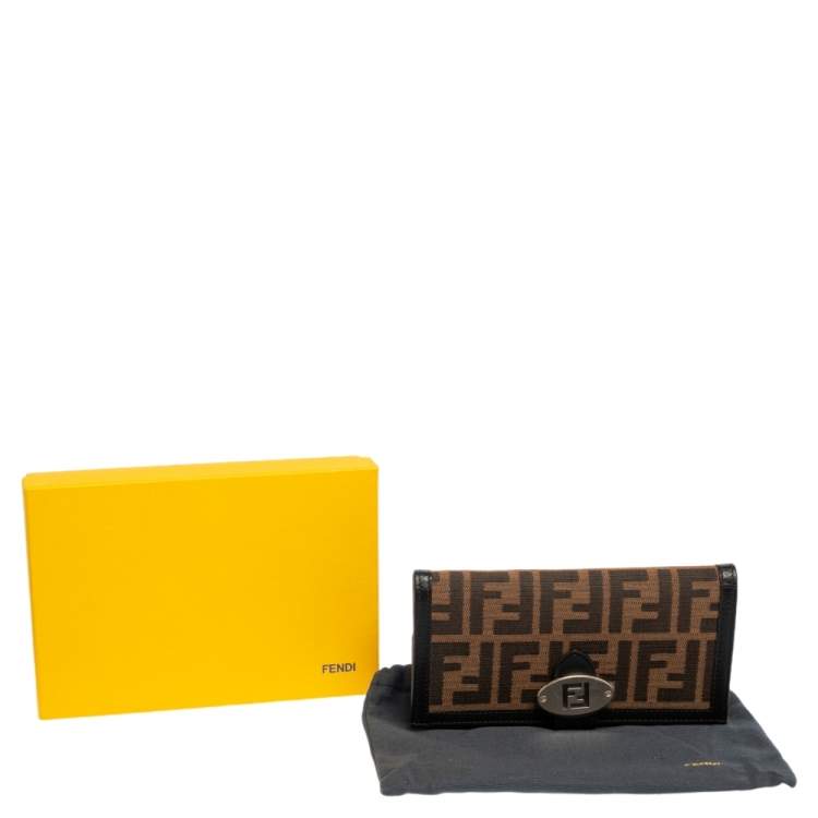 Pre Owned Fendi Tobacco Zucca Canvas and Leather Flap Continental Wallet