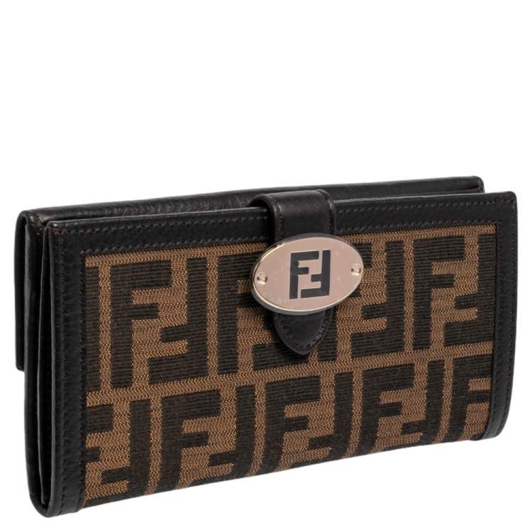 Pre Owned Fendi Tobacco Zucca Canvas and Leather Flap Continental Wallet