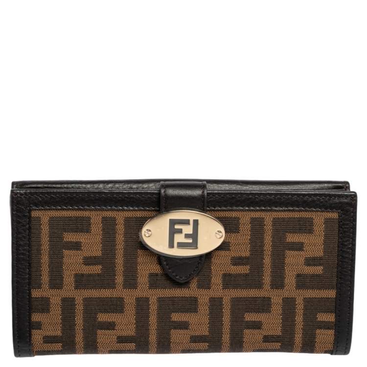Pre Owned Fendi Tobacco Zucca Canvas and Leather Flap Continental Wallet