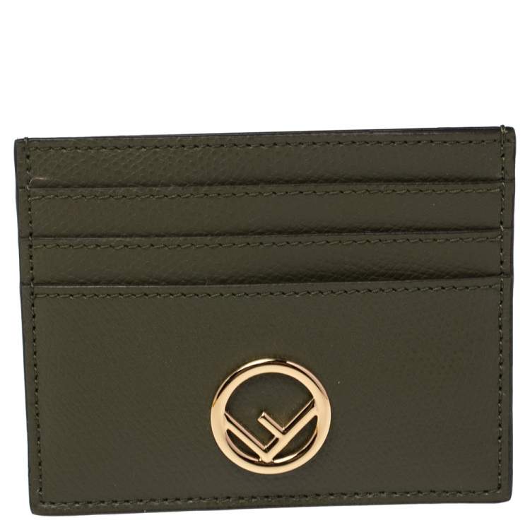 Pre Owned Fendi Green Leather F Logo Card Holder