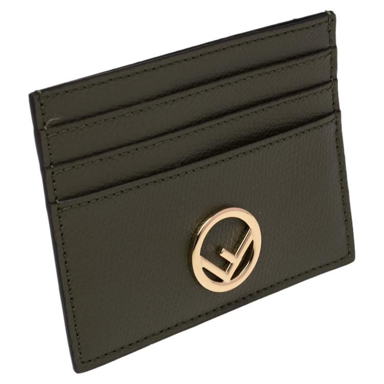 Pre Owned Fendi Green Leather F Logo Card Holder