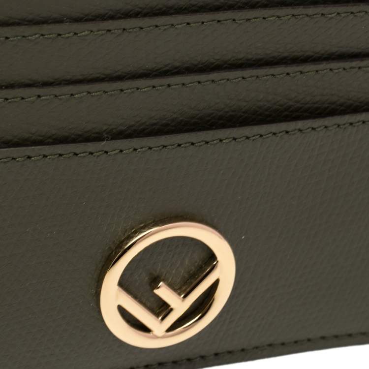 Pre Owned Fendi Green Leather F Logo Card Holder