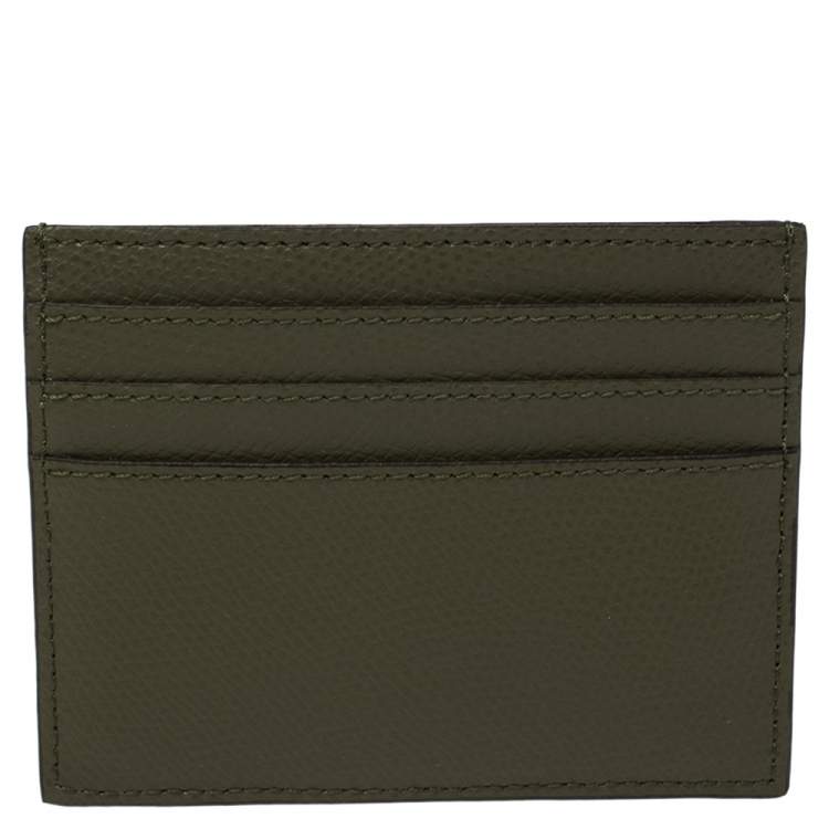Pre Owned Fendi Green Leather F Logo Card Holder