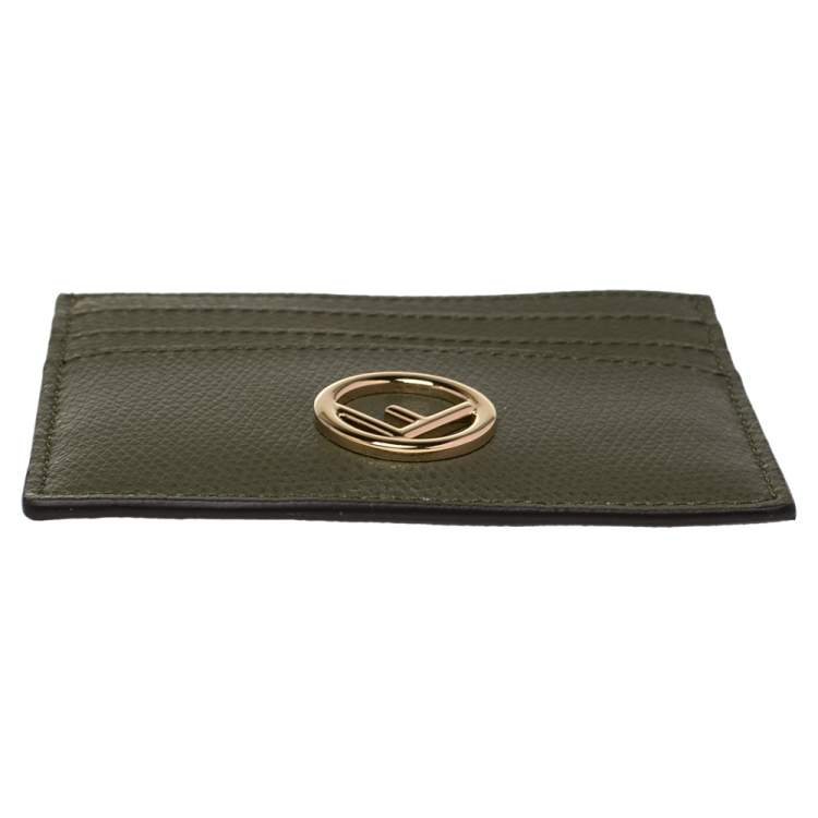 Pre Owned Fendi Green Leather F Logo Card Holder
