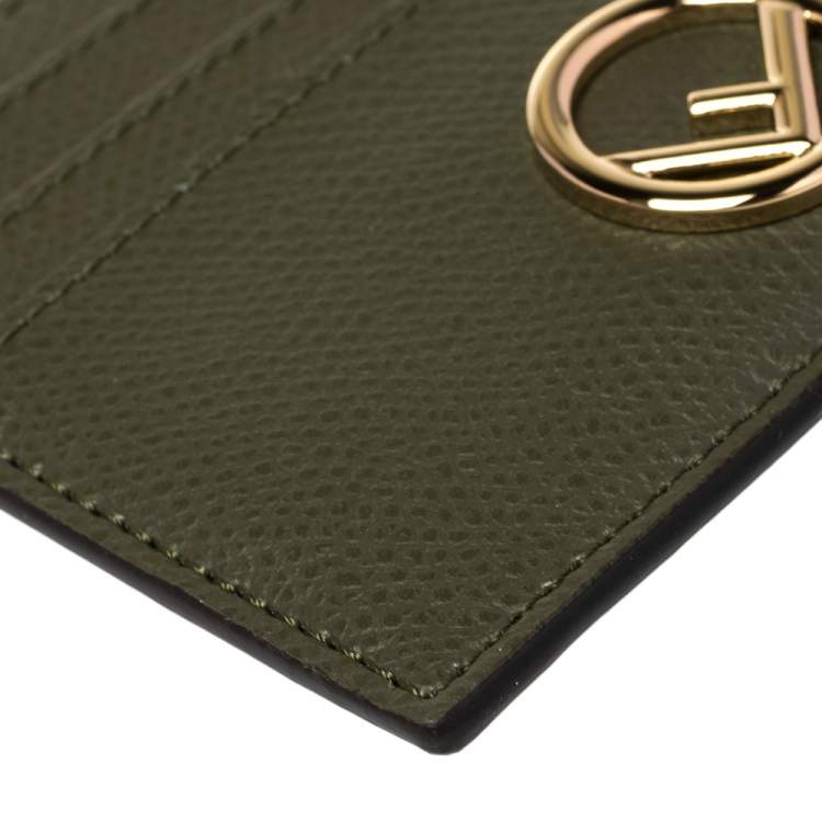 Pre Owned Fendi Green Leather F Logo Card Holder
