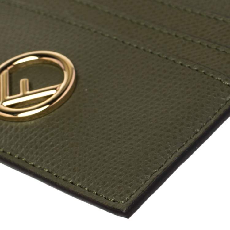 Pre Owned Fendi Green Leather F Logo Card Holder