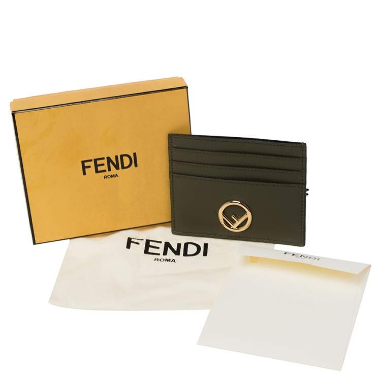 Pre Owned Fendi Green Leather F Logo Card Holder