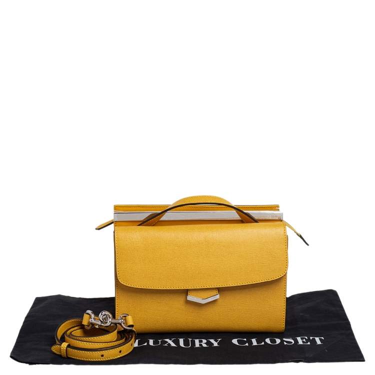 Pre Owned Fendi Yellow Textured Leather Mini Demi Jour Top Handle Bag