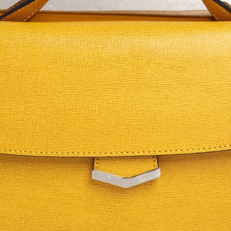 Pre Owned Fendi Yellow Textured Leather Mini Demi Jour Top Handle Bag