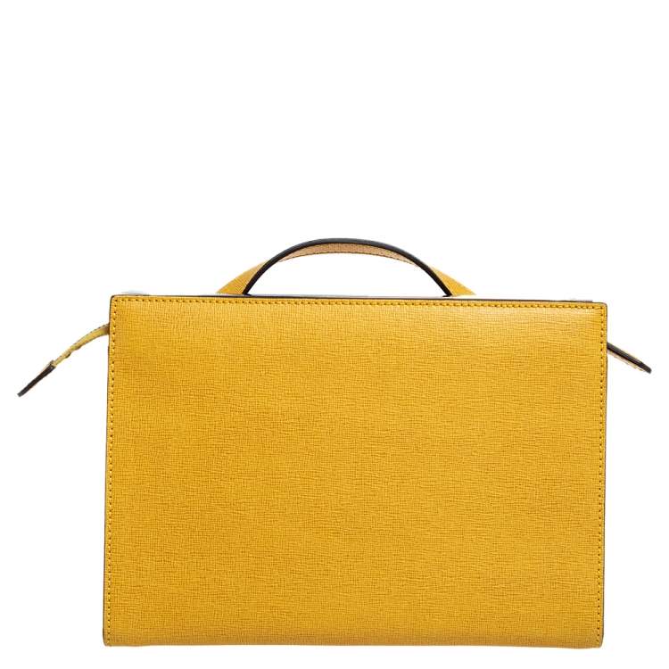 Pre Owned Fendi Yellow Textured Leather Mini Demi Jour Top Handle Bag