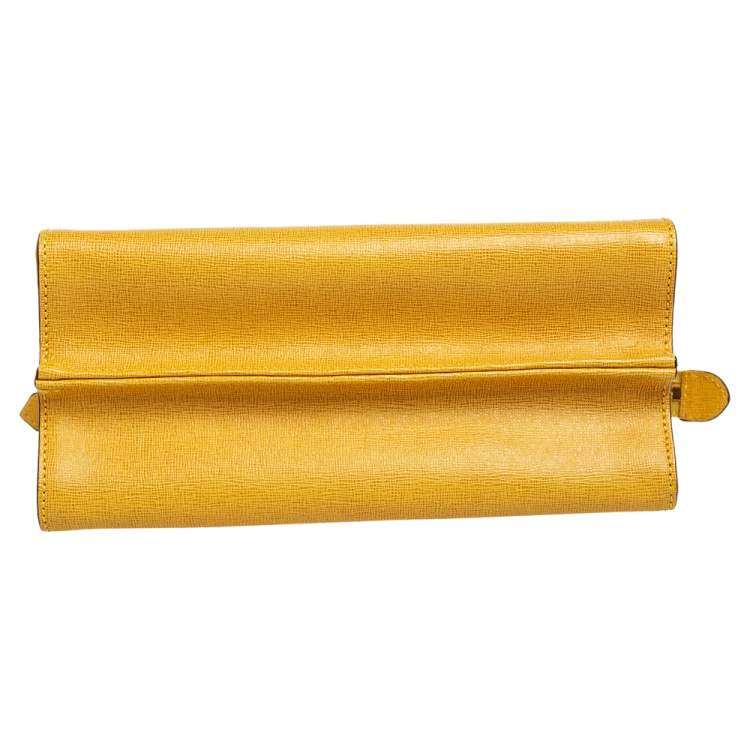 Pre Owned Fendi Yellow Textured Leather Mini Demi Jour Top Handle Bag