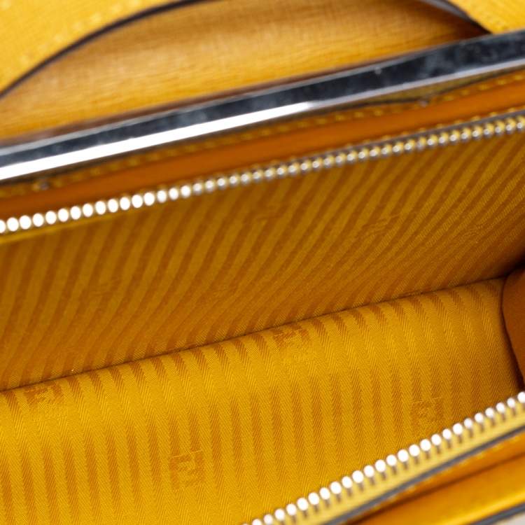 Pre Owned Fendi Yellow Textured Leather Mini Demi Jour Top Handle Bag