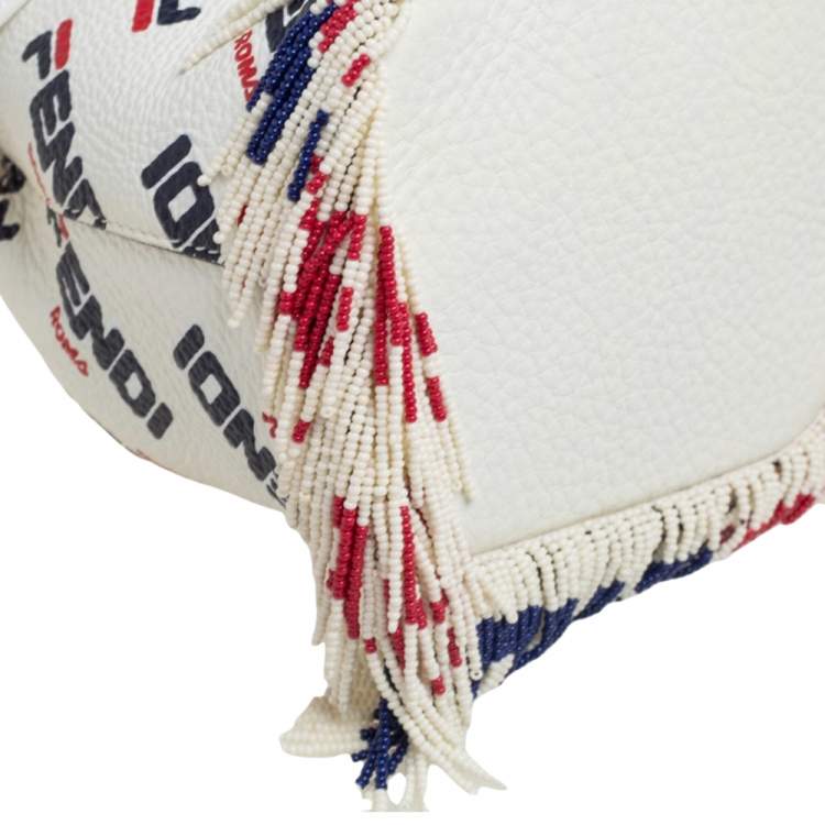 Pre Owned Fendi x Fila White Leather Mini Logo Mon Tresor Drawstring Bucket Bag