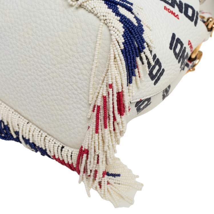 Pre Owned Fendi x Fila White Leather Mini Logo Mon Tresor Drawstring Bucket Bag