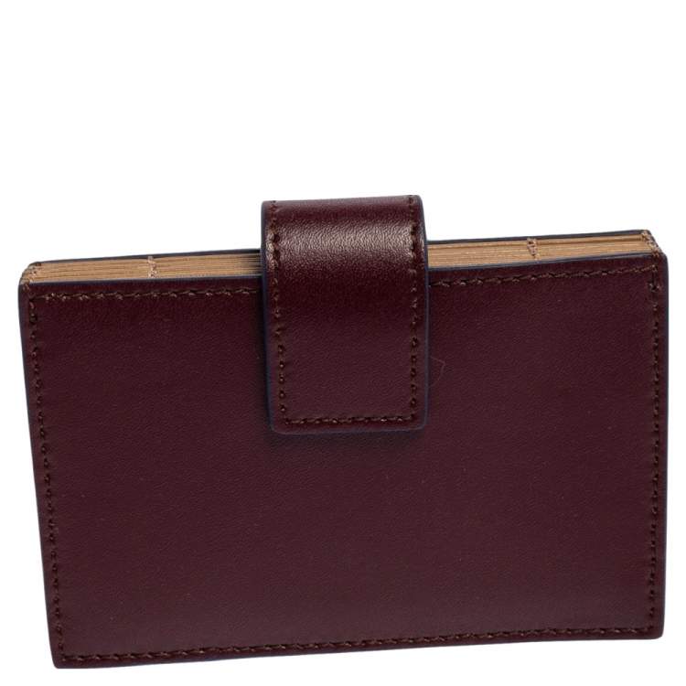 Pre Owned Fendi Burgundy Leather Single Stud Multiple Card Holder