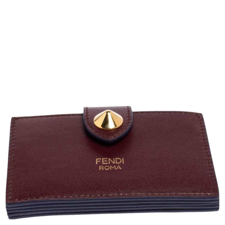 Pre Owned Fendi Burgundy Leather Single Stud Multiple Card Holder