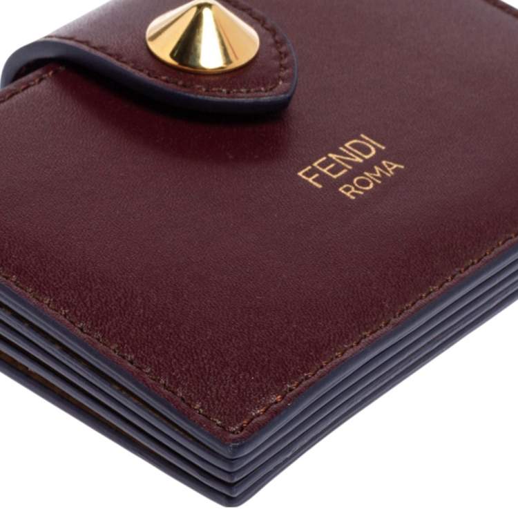 Pre Owned Fendi Burgundy Leather Single Stud Multiple Card Holder