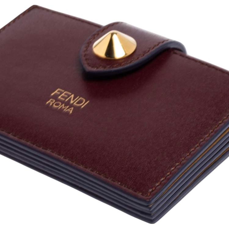 Pre Owned Fendi Burgundy Leather Single Stud Multiple Card Holder