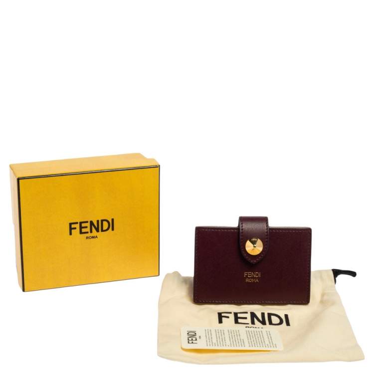 Pre Owned Fendi Burgundy Leather Single Stud Multiple Card Holder