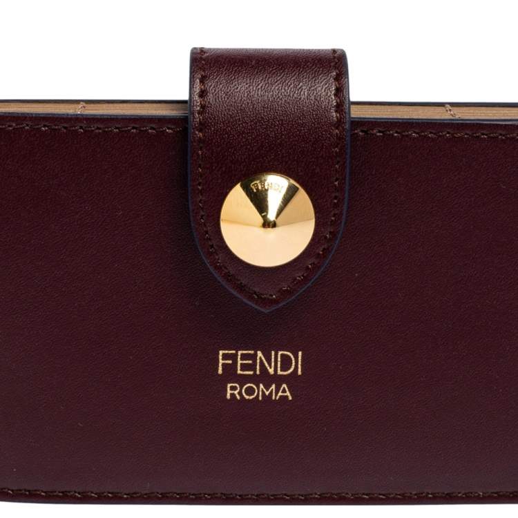 Pre Owned Fendi Burgundy Leather Single Stud Multiple Card Holder