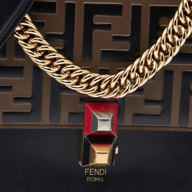 Pre Owned Fendi Brown Zucca Leather Mini Kan I Shoulder Bag
