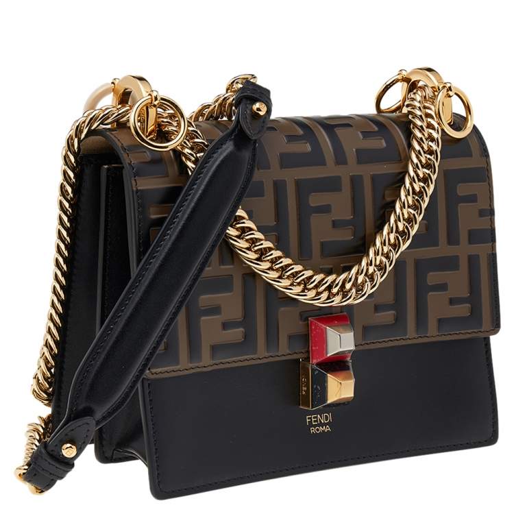 Pre Owned Fendi Brown Zucca Leather Mini Kan I Shoulder Bag