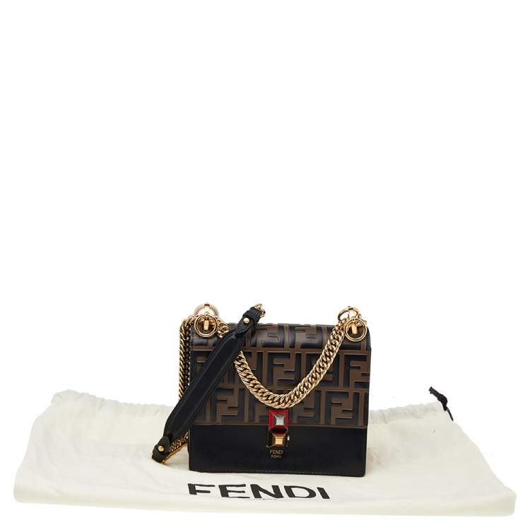 Pre Owned Fendi Brown Zucca Leather Mini Kan I Shoulder Bag