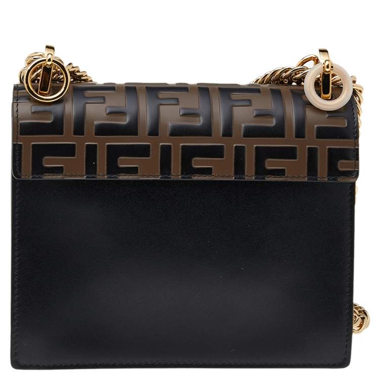 Pre Owned Fendi Brown Zucca Leather Mini Kan I Shoulder Bag