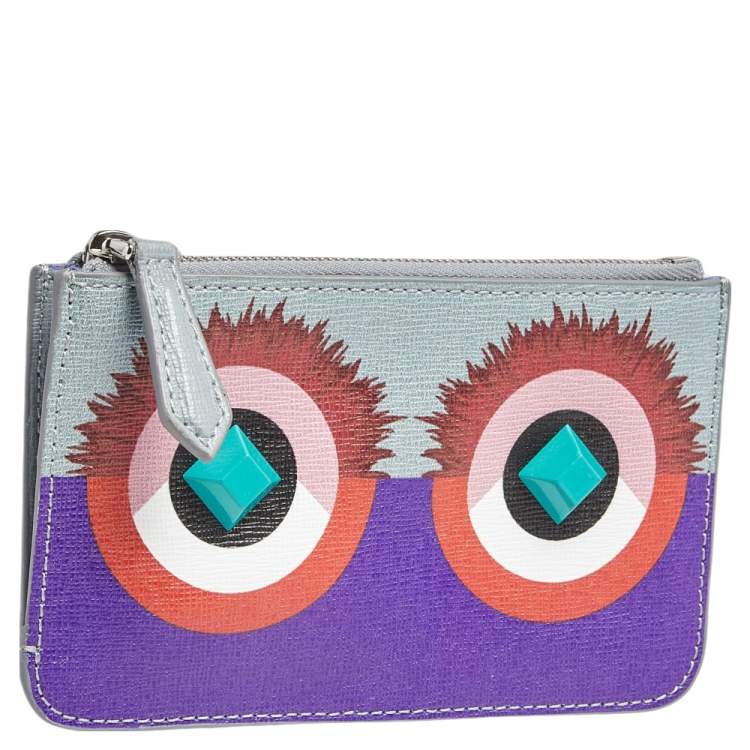 Pre Owned Fendi Multicolor Leather Monster Eye Zippy Coin Purse