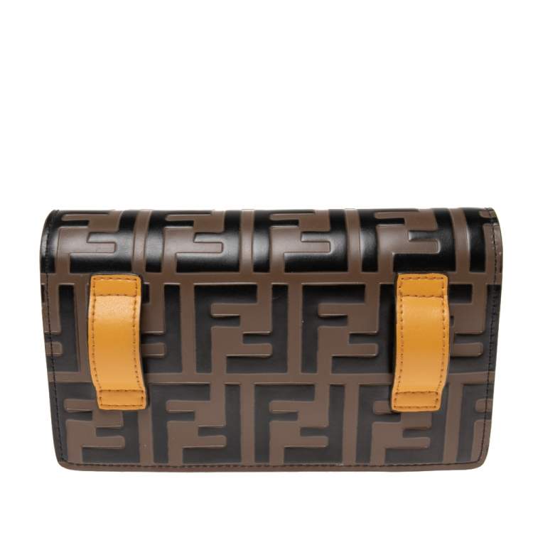 Pre Owned Fendi Mustard/Tobacco Zucca Leather Kan I F Belt Bag
