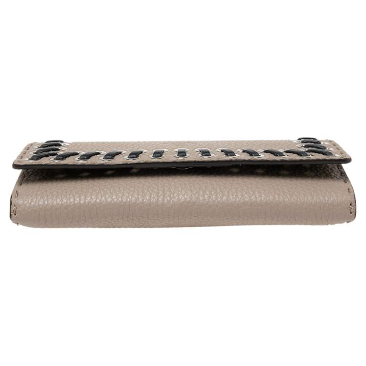 Pre Owned Fendi Beige Selleria Leather Whipstitch Flap Continental Wallet